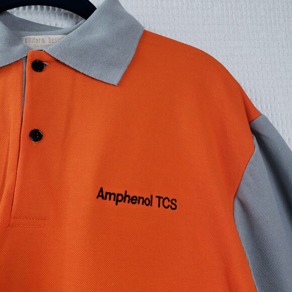 Amphenol TCS Polo Shirt Men Large Orange Gray Uniform 10th Anniversary Pique - Picture 8 of 15